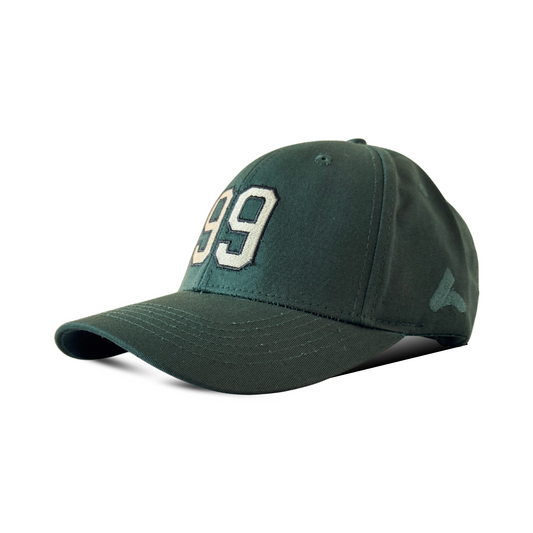 A Green Baseball Cap With the Number 99