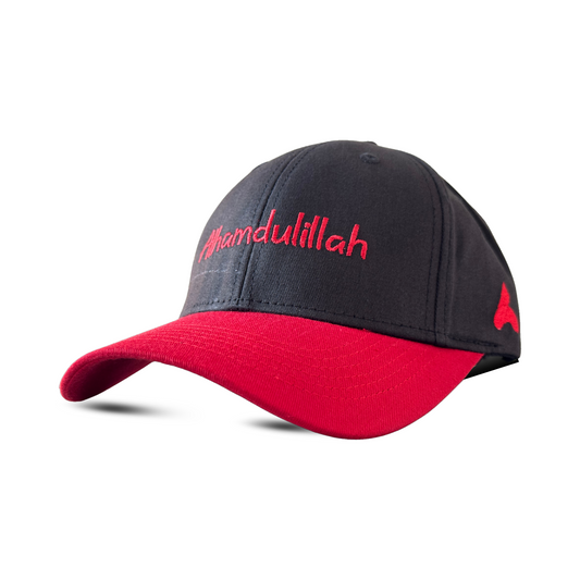 Close-Up Of A Red And Black _Alhamdulillah_ cap